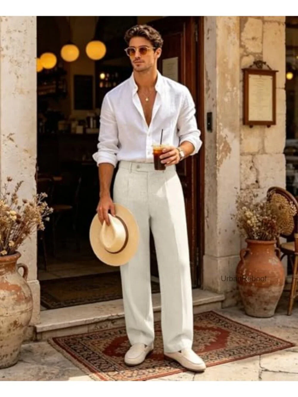 Mens Linen Casual Dress Pants Pleated Wide Leg Baggy Vintage Old Money Slacks